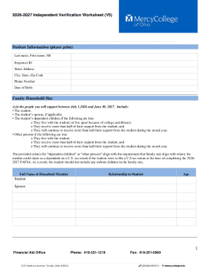 2026-2027 Independent Verification Worksheet