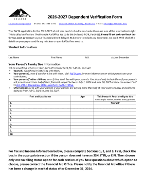 2026-2027 Dependent Verification Form