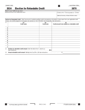 California Form 3870 Election for Refundable Credit