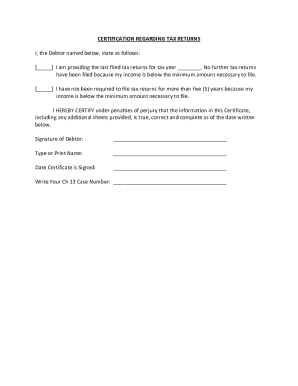 Certification Regarding Tax Returns