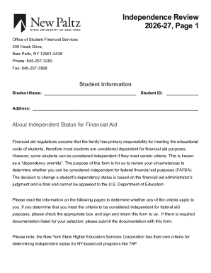 SUNY New Paltz Independence Review Form