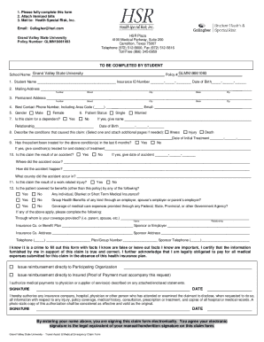 Grand Valley State University Travel Assist & Medical Emergency Claim Form
