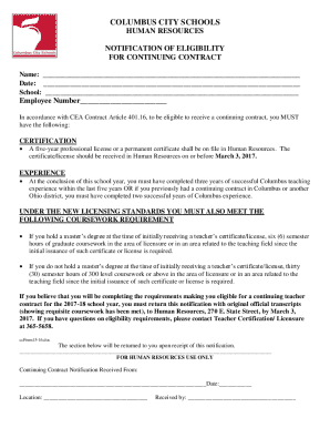 Columbus City Schools Continuing Contract Eligibility Notification