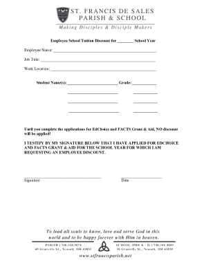 Employee School Tuition Discount Form