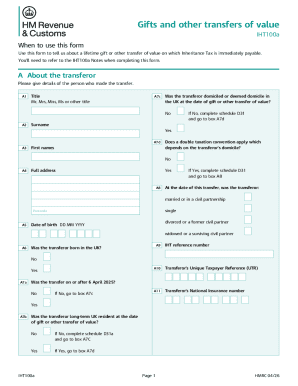 UK Inheritance Tax Form IHT100a