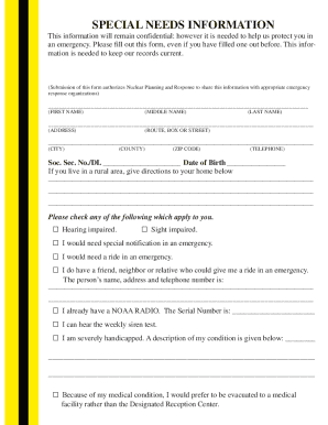 Special Needs Information Form