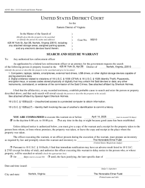 US Federal Search and Seizure Warrant