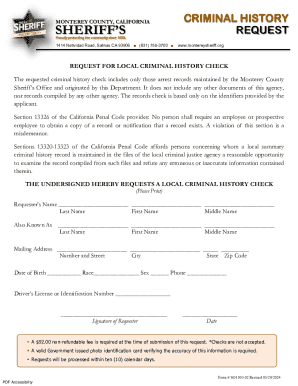 Monterey County Criminal History Sheriff's Request