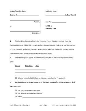 North Dakota Parenting Plan Form MP9
