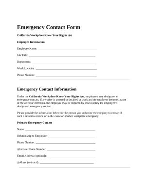 California Emergency Contact Form