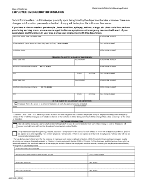 California Employee Emergency Information Form