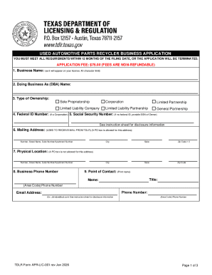 Texas Used Automotive Parts Recycler Business Application