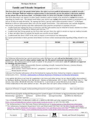 Michigan Medicine Family and Friends Outpatient Form