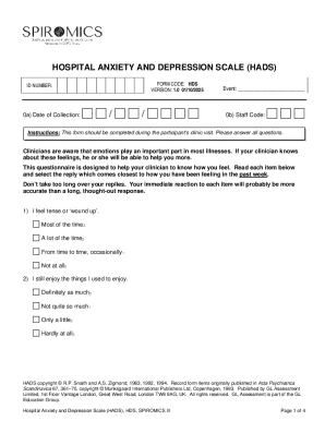 Hospital Anxiety and Depression Scale Form