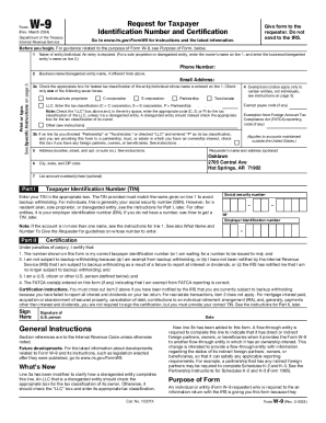 IRS Form W-9 Taxpayer Identification Number and Certification