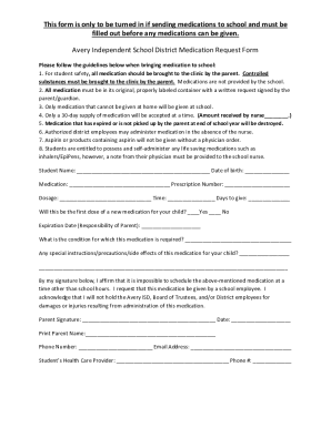 Avery Independent School District Medication Request Form