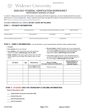 2026-2027 Federal Verification Worksheet
