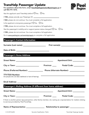 TransHelp Passenger Update Form