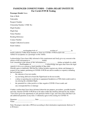 Passenger Consent Form for Covid-19 PCR Testing