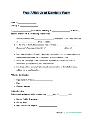 Affidavit of Domicile Form