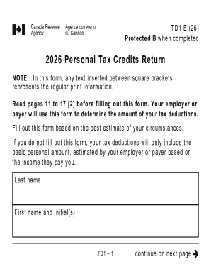 2026 Canada Personal Tax Credits Return