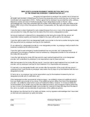 Employee’s Acknowledgement Under Pennsylvania Workers’ Compensation Act