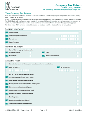 UK Company Tax Return Form CT600