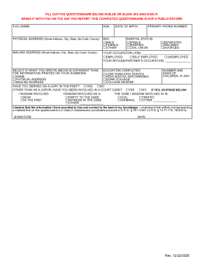 Jury Service Questionnaire