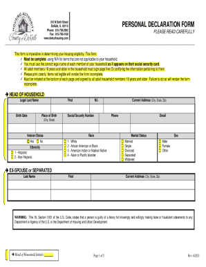 Personal Declaration Form for Housing Eligibility
