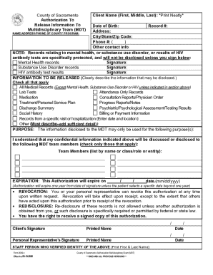 Sacramento County Authorization for Multidisciplinary Team (MDT)