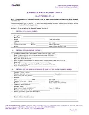 Acko Group Health Insurance Claim Form
