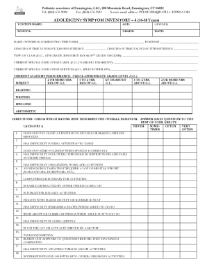 Adolescent Symptom Inventory Form