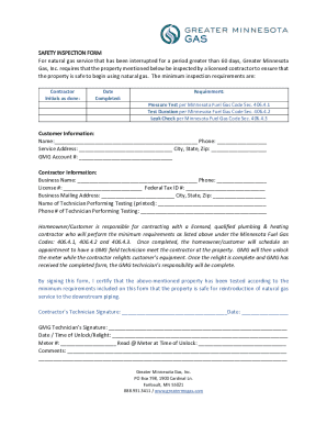 Safety Inspection Form for Natural Gas Service