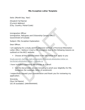 PAL Exception Letter Template