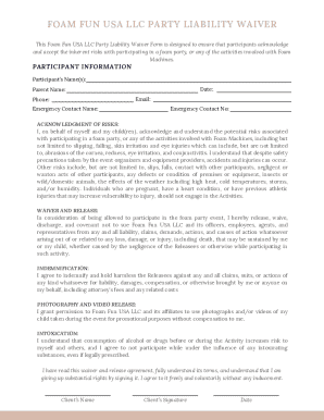 Foam Fun USA LLC Party Liability Waiver