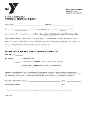 YMCA Swimming Permission Form
