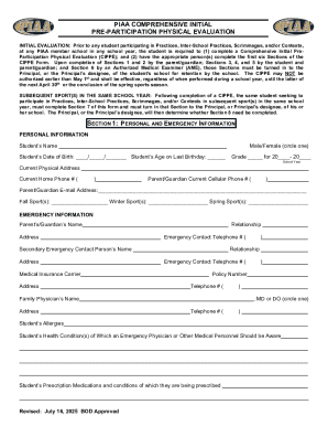 PIAA Comprehensive Initial Pre-Participation Physical Evaluation