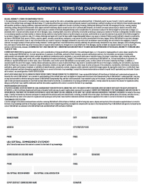 USA Softball Championship Roster Release and Indemnity Form