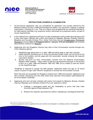 Medical Examination Form for Early Childhood Development