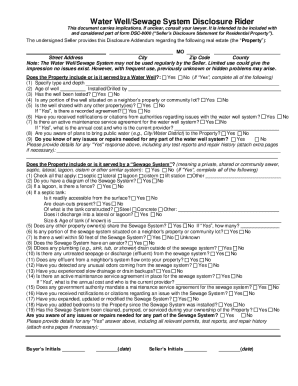 Water Well/Sewage System Disclosure Rider