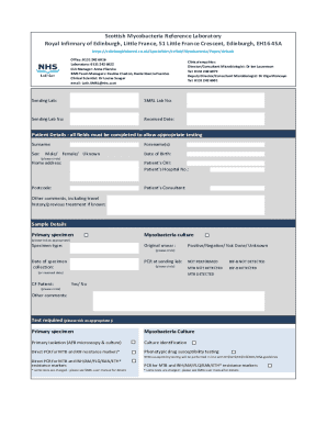 Mycobacteria Laboratory Test Request Form