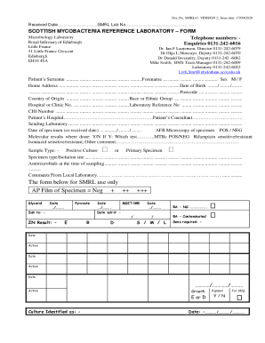 Scottish Mycobacteria Reference Laboratory Form