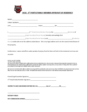 Third Party Family Member Affidavit of Residency