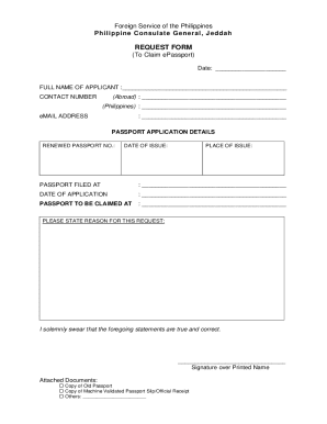 Philippines ePassport Claim Request Form