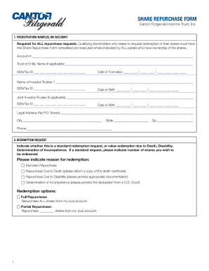 Cantor Fitzgerald Income Trust Share Repurchase Form