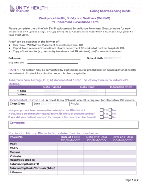 WHSW Pre-Placement Surveillance Form