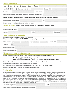 New Zealand Mobility Parking Permit Application