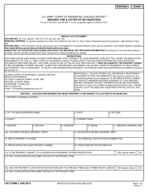 US Army Corps of Engineers Letter of No Objection Request