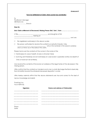 Locker Claim Settlement Form