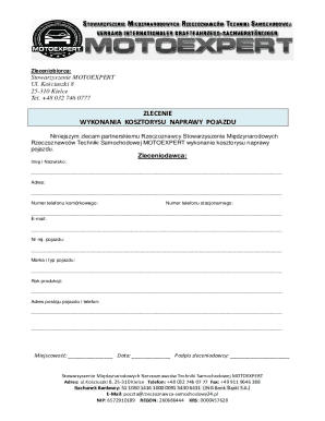 Vehicle Repair Cost Estimate Order